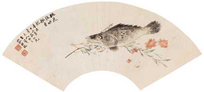 容祖椿 辛酉（1921）年作 桃花鳜鱼 镜心